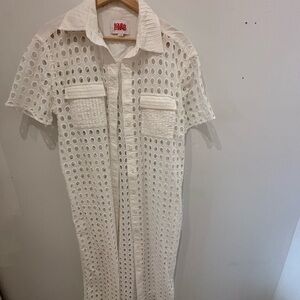 SOLID & STRIPED White Long Sleeve Eyelet Dress